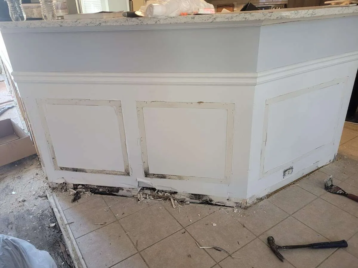 Water damage and mold on kitchen during Sewage Cleanup & Sanitation in Georgetown